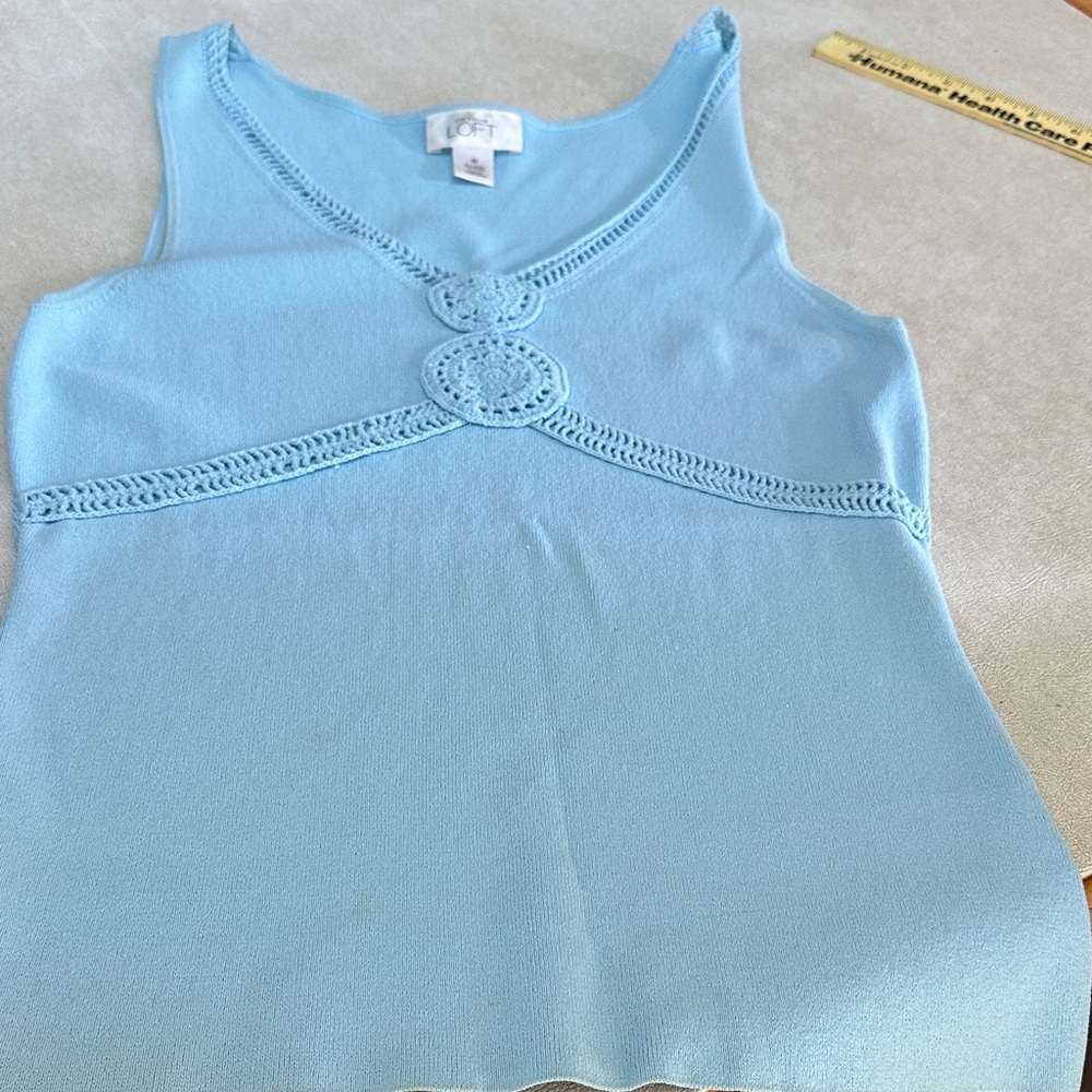 LOFT Sky Blue Crochet Accent Blouse